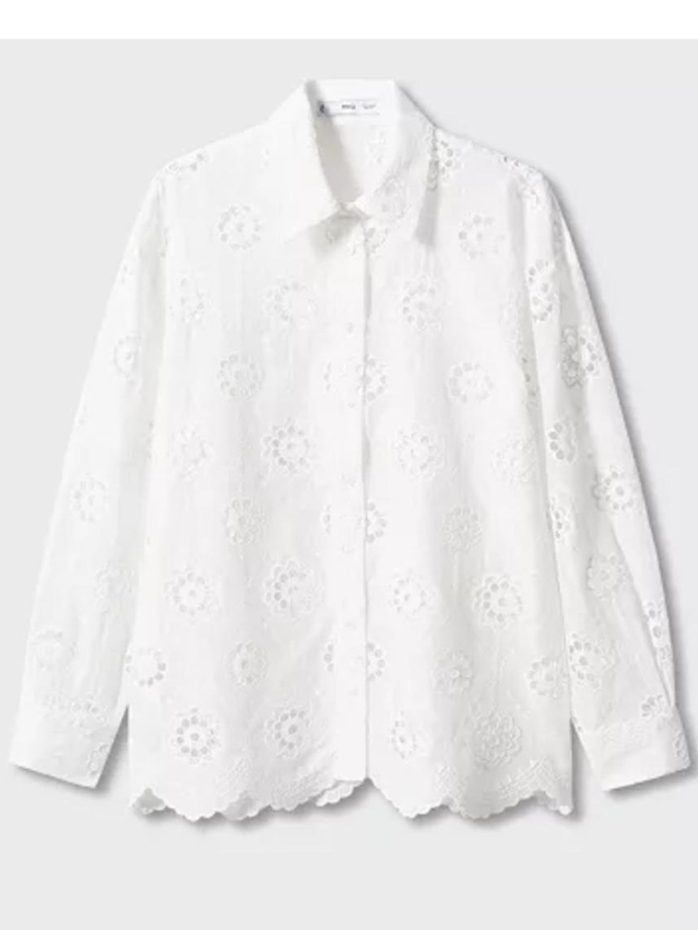 Mango Floral Eyelet Button-Down Shirt
